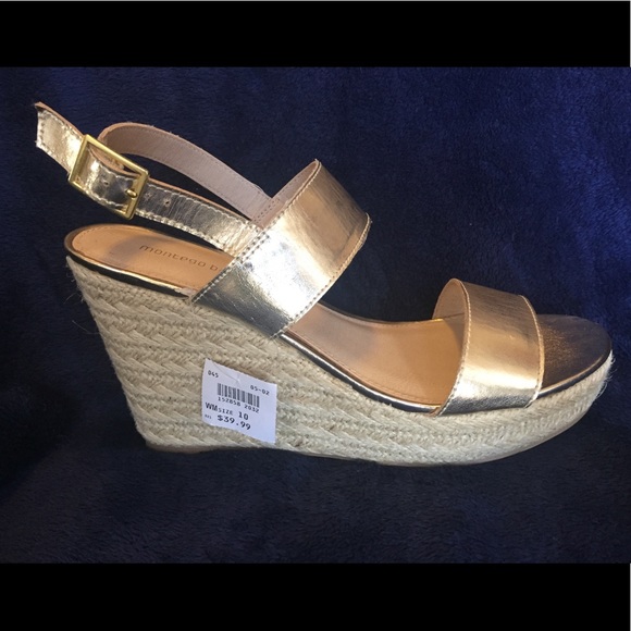 gold metallic wedge sandals